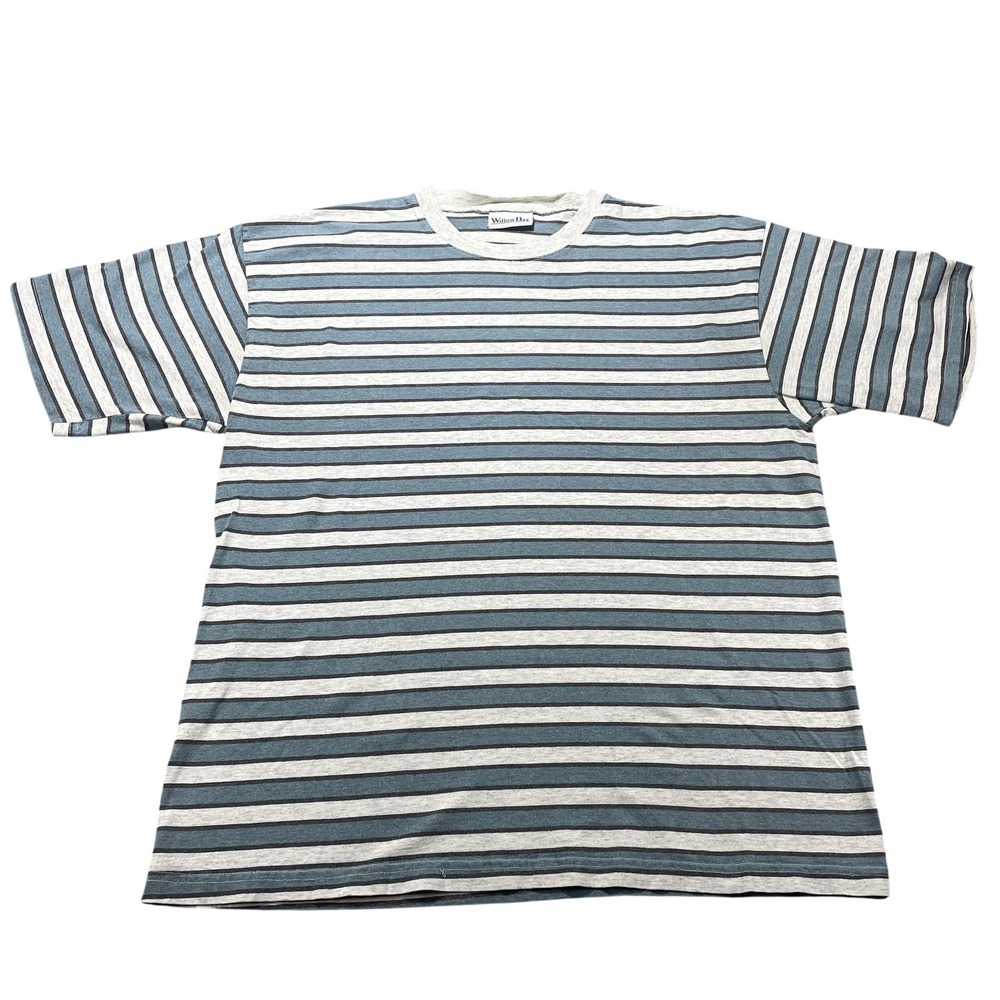 Willow Bay Shirt Mens XL Blue Gray Stripe Short Sleeve Crew Neck Tee VTG 90s